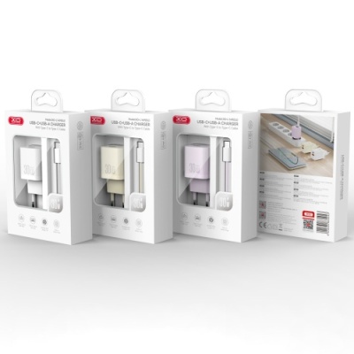 мережевий зарядний пристрій xo l149 1usb/18w/qc3.0 + 1type-c/30w/pd + (type-c - type-c) (бiлий) 