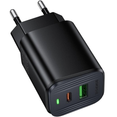 мережевий зарядний пристрій borofone bas83a pd20w + qc3.0 (1usb/1type-c/3a) (чорний) 