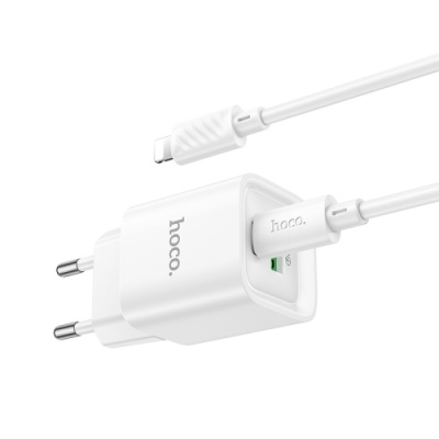 мережевий зарядний пристрій hoco c147a 1usb/18w/qc3.0 + 1type-c/20w/pd + (type-c - lightning) (білий) 