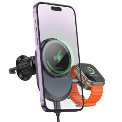 Автотримач Borofone BH219 Fine 2-in-1 Magnetic Wireless 15W (Чорний)