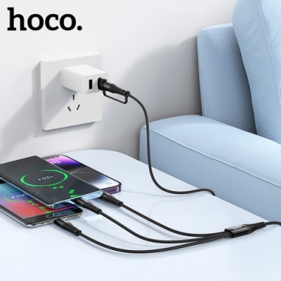 кабель hoco x123 3in1 usb/type-c - lightning + microusb + type-c 1м (чорний) 