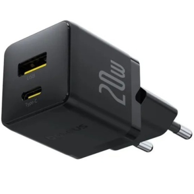 мережевий зарядний пристрій baseus palm fast charger (p10111608113-01) 1usb/qc3.0 + 1type-c/pd 20w + (type-c - type-c 60w) (чорний) 