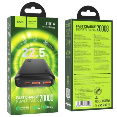 додаткова батарея power bank hoco j101a astute pd20w+qc3.0 22.5w 20000 mah (чорний) 
