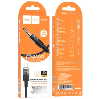 кабель aux hoco upa27 3.5mm(male) - type-c(male) 1.2m (чорний) 