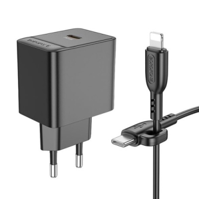 мережевий зарядний пристрій borofone bas15a erudite 1type-c/30w/pd + (type-c - lightning) (чорний) 