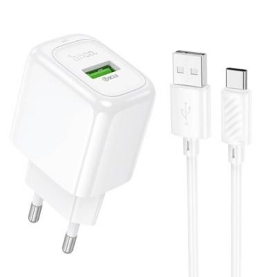мережевий зарядний пристрій hoco cs52a 1usb/18w/qc3.0 + (usb - type-c) (білий) 