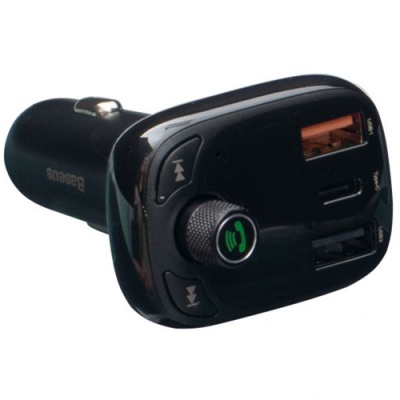 FM Модулятор Baseus (CCMT000101) S-13 36W/2 USB + Type-C (Чорний)