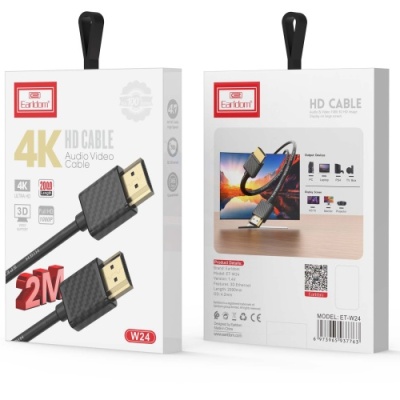 кабель hdmi earldom et-w24 hdmi-hdmi 4k/2m (чорний) 
