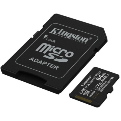 карта пам'яті microsdxc (uhs-1) kingston canvas select plus gen3 64gb class 10 а1 (r-100mb/s) (adapter sd) 