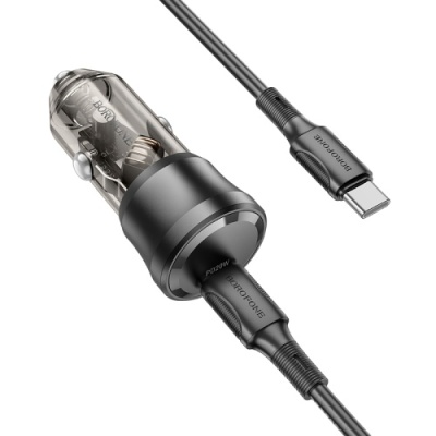 Автомобільний Зарядний Пристрій Borofone BZ24 1USB-C QC/PD20W + (Type-C - Type-C) (Прозоро-чорний)