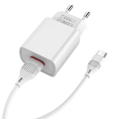 мережевий зарядний пристрій borofone ba20a 1usb/2.1a + (usb - type-c) (білий) 