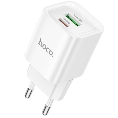 мережевий зарядний пристрій hoco c147a 1usb/18w/qc3.0 + 1type-c/20w/pd (бiлий) 