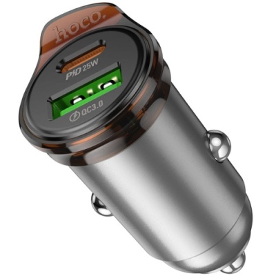 Автомобільний Зарядний Пристрій Hoco NZ16A PD25W+QC3.0 (1USB/1Type-C) (сірий)