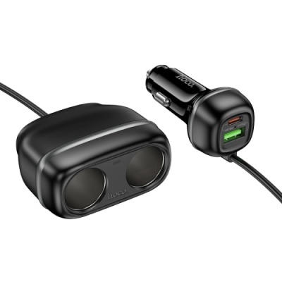Розгалужувач прикурювача HOCO Z59 PD30W+QC3.0 (2 роз'єми прикурювача/1USB/1Type-C) (Чорний)