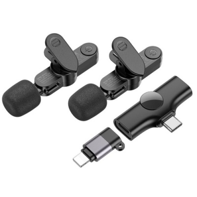 мікрофон петличний бездротовий borofone bfk12 twin type-c/lightning (чорний) 