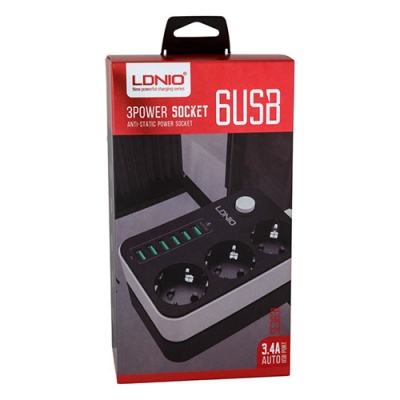 мережевий подовжувач ldnio se3631 6usb 3.4a (чорний) 
