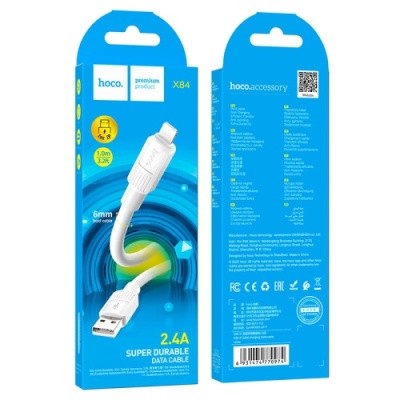 кабель hoco x84 solid usb - lightning 2.4a/1m (білий) 