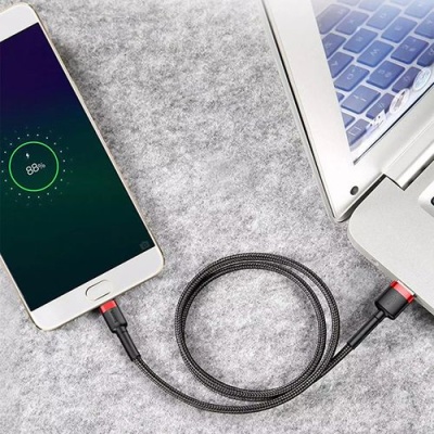 кабель baseus cafule usb - microusb 2.4a/0.5m (camklf-a91) (black-red) 