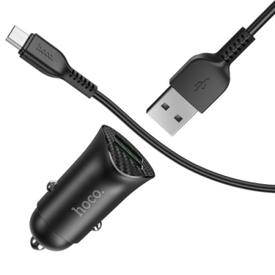 Автомобільний Зарядний Пристрій Hoco Z39 Farsighted 2USB/18W/QC3.0 + (USB - MicroUSB) (Чорний)