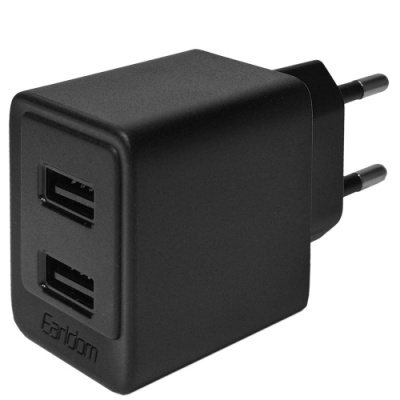 мережевий зарядний пристрій earldom es-eu44 2usb/2.4a/12w (чорний) 