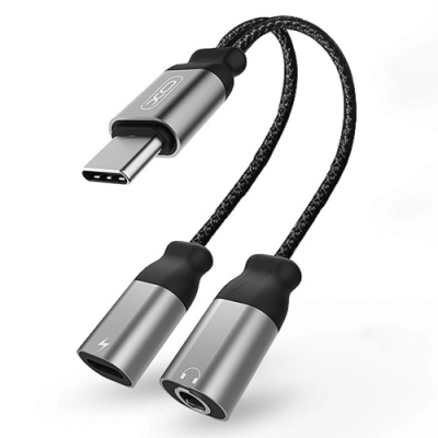 перехідник xo nbr160b type-c - type-c + 3.5mm (чорний) 