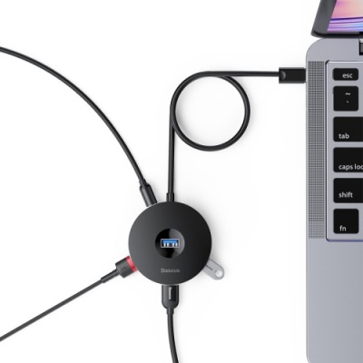usb hub baseus round box hub (usb3.0 to usb3.0*1+usb2.0*3) (cahub-u01) 1m black 