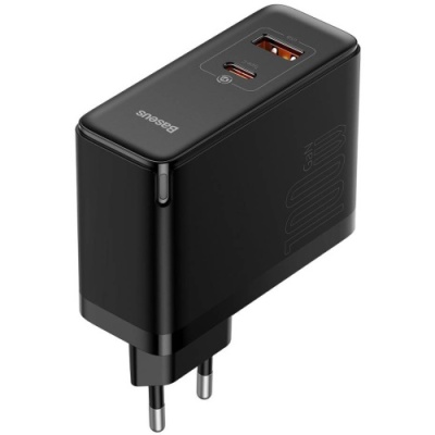 мережевий зарядний пристрій baseus gan5 pro fast charger (ccgp090201) 1usb/30w/qc4.0 + 1type-c/65w/pd3.0 + (type-c - type-c)5a (чорний) 