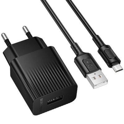 мережевий зарядний пристрій borofone bas71a 1usb/2.1a + (usb - microusb) (чорний) 