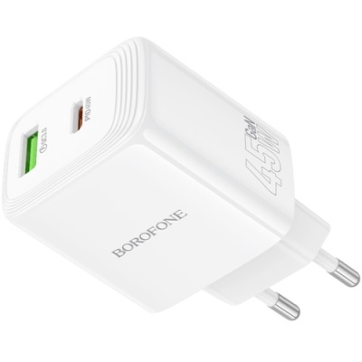мережевий зарядний пристрій borofone bn30 1usb/18w/qc3.0 + 1type-c/45w/pd (білий) 