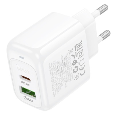 мережевий зарядний пристрій hoco cs55a 1usb/18w/qc3.0 + 1type-c/30w/pd (білий) 