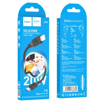 кабель hoco x90 cool silicone (pd) type-c - lightning 20w 3a/1m (чорний) 