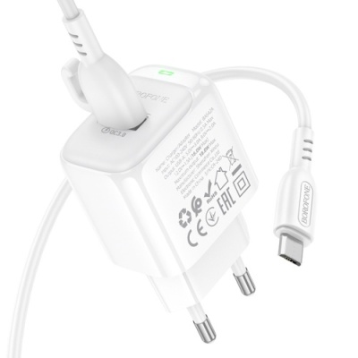 мережевий зарядний пристрій borofone bas42a 1usb/18w/qc3.0 + (usb - microusb) (білий) 