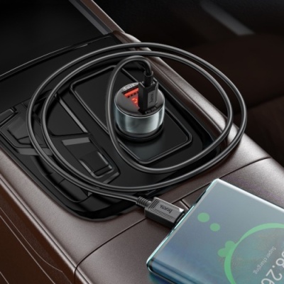 Автомобільний Зарядний Пристрій Hoco Z50 PD30W+QC3.0 (1Type-C/1USB/3A/48W) (сірий)