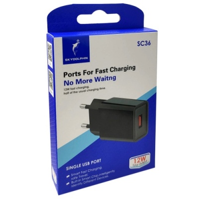 мережевий зарядний пристрій skydolphin sc36 travel charger 1usb/2.4a (чорний) 