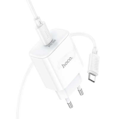 мережевий зарядний пристрій hoco c76a pro 1type-c/30w/qc3.0/pd + (type-c - type-c) (білий) 