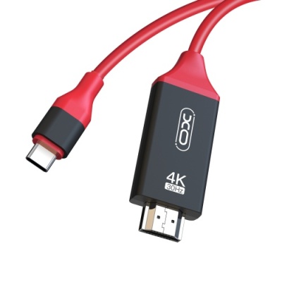 кабель hdmi xo gb005 type-c - hdmi 4k 2m (чорно-червоний) 