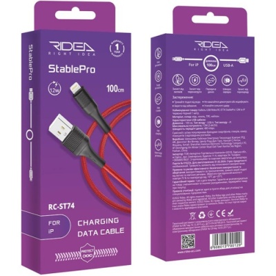 кабель ridea rc-st74 stablepro 12w usb - lightning 2.4a/1m (червоно-чорний) 