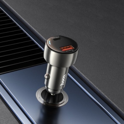 Автомобільний Зарядний Пристрій Hoco Z50 PD30W+QC3.0 (1Type-C/1USB/3A/48W) (сірий)