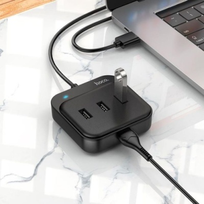 usb hub hoco hb31 easy 4-in-1 converter (usb to usb3.0*4) 0,2m. black 