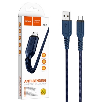 кабель hoco x59 victory usb - microusb 2.4a/1m (синій) 