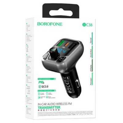 FM Модулятор Borofone BC38 Flash Energy PD20W+QC3.0 2USB (Чорний)