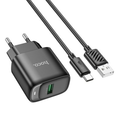 мережевий зарядний пристрій hoco c140a 1usb/18w/qc3.0 + (usb - type-c) (чорний) 
