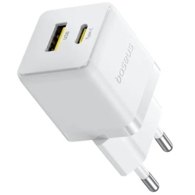 мережевий зарядний пристрій baseus palm fast charger (p1011160a213-00) 1usb/qc3.0 + 1type-c/pd 30w (білий) 