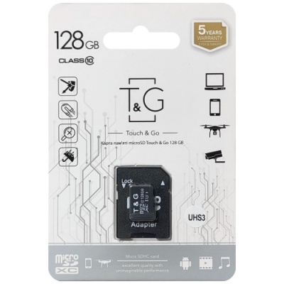 карта пам'яті tg microsdxc 128gb (uhs-3) 10 class + adapter (чорний) 