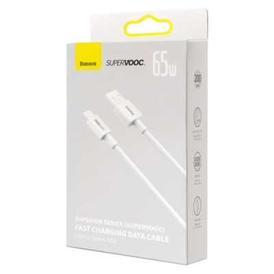 кабель baseus superior series (supervooc) usb - type-c 65w/2m (cays001002) (white) 