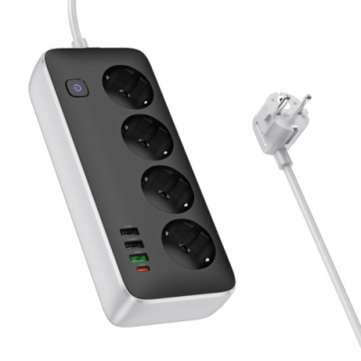 мережевий подовжувач hoco ac22 pd20w (3usb/1type-c/4xsocket) 1,5м (чорний) 