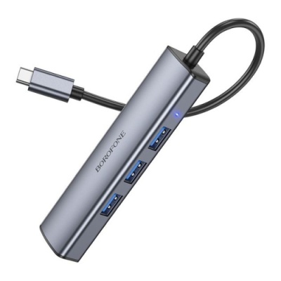 usb hub borofone dh12 4-в-1 type-c to usb3.0*4(l=0.2m) (сірий) 