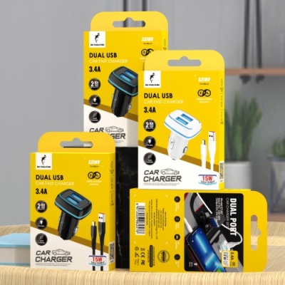 Автомобільний Зарядний Пристрій SkyDolphin SZ18V 2USB/3.4A/15W + (USB - MicroUSB) (Чорний)