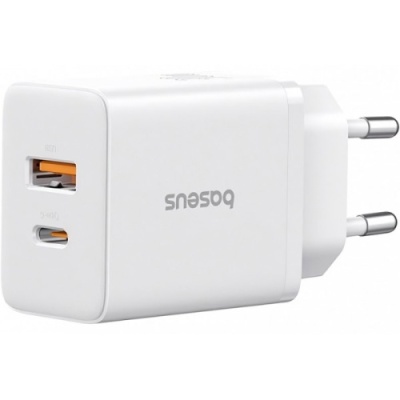 мережевий зарядний пристрій baseus cube fast charger (p10111404213-00) 1usb/18w/qc3.0 + 1type-c/30w/pd (білий) 