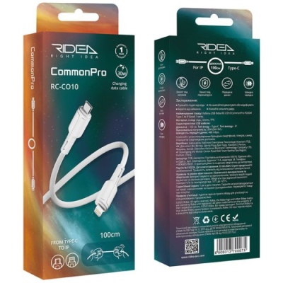 кабель ridea rc-co10 commonpro pd20w/1m type-c - lightning (бiлий) 